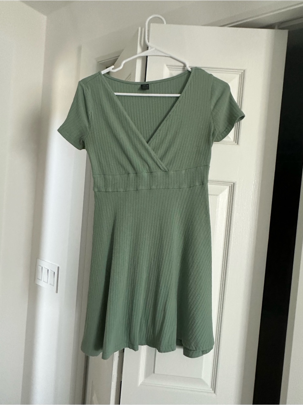 Short Sage Green Wrap-Style Fit & Flare Dress
